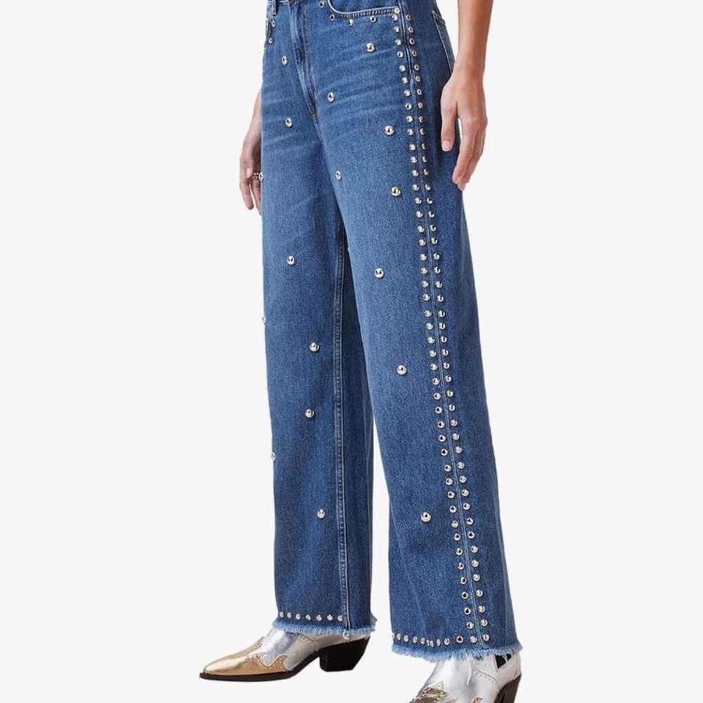 BLAKE STUDDED WIDE LEG DENIM JEANS